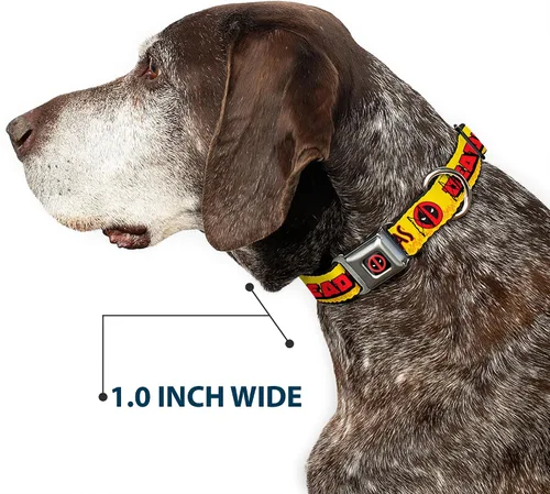 Vista 6 de Collar de perro Hebilla de cinturón de seguridad Deadpools Chimichangas Flames Amarillo Negro Rojo 9 a 15 pulgadas 1.0 pulgadas de ancho