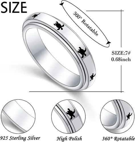 Vista 6 de Anillo giratorio de plata de ley S925 para aliviar la ansiedad y la preocupación, anillo inspirador para aliviar el aburrimiento y el autismo