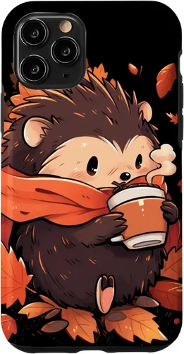 Vista 29 de Hedgehog Fall Autumn Leaves Pumpkin Spice Latte Kawaii Case for iPhone 16