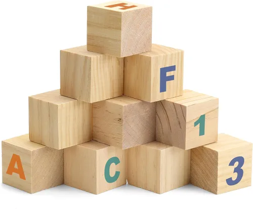 Vista 8 de Paquete de 4 bloques de madera para manualidades, bloques de cubos de madera sin terminar, bloques cuadrados de madera natural de 3 pulgadas, cubos