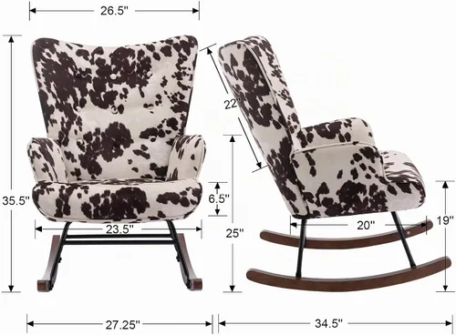 Vista 2 de EALSON Mecedora tapizada de tela, silla mecedora con respaldo copetudo y base de madera, sillón moderno y cómodo para dormitorio, sala de estar, vaca