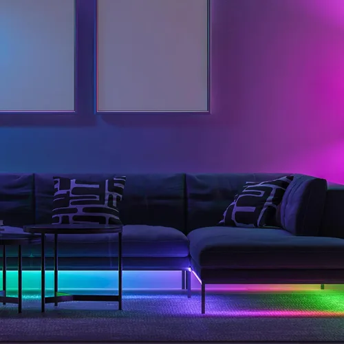 Vista 6 de Monster Tira de luz LED RGB de 50 pies con control remoto, 270 LED RGB, respaldo adhesivo, recubierto para protección contra la humedad, regulable