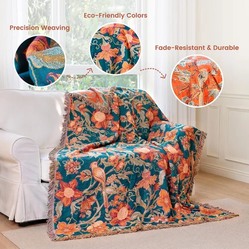 Vista 149 de MSGKV - Manta bohemia/primaveral de algodón para sofá y sala de estar, de gasa acogedora, de 50 x 60 pulgadas 50"x60" Cotton Throw, Woven Bird
