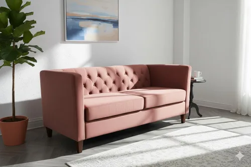 Vista 33 de Container Furniture Direct Muebles clásicos con capitoné y modernos para sala de estar, sofá universitario con relleno, cómodo sofá biplaza de Gris