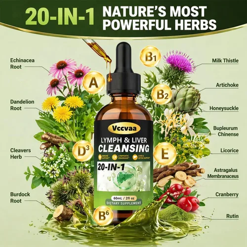 Vista 3 de Lymph & Liver Cleanse Liquid Drops, 20-in-1 Lymphatic Drainage Drops, Natural Herbal Complex with Milk Thistle, Echinacea, Fucoxanthin - Gentle
