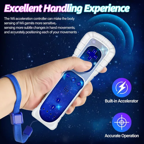 Vista 4 de Yosikr Wii Controller 2 Pack, Wii Remote Controller with Silicone Case and Wrist Strap Compatible for WiiWii U Console - Starrysky and Graffiti