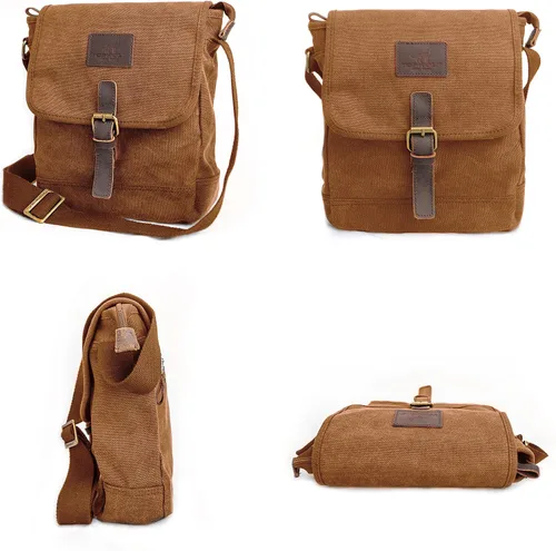 Vista 3 de Bolsa de mensajero de lona pequeña bolsa cruzada casual viaje herramientas de trabajo bolsa de hombro bolsa de mano teléfono teléfono antirrobo