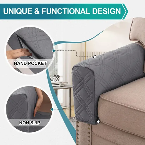 Vista 4 de Turquoize Fundas impermeables para reposabrazos de sillas y sofás, 2 unidades, protectores de brazo para sofá con bolsillo lateral, protector