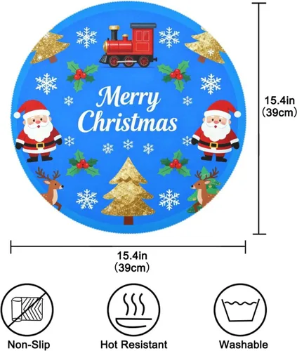 Vista 4 de Merry Christmas Dark Blue Round placemats for Dinner Table placemats Plates 15x15 in individuales para comedor