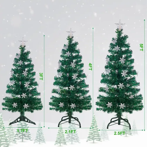 Vista 2 de Juegoal Árbol de Navidad Artificial Verde Preiluminado de 3 pies, Mini Árboles de Navidad de Mesa de Fibra Óptica Iluminada con Luces que Cambian