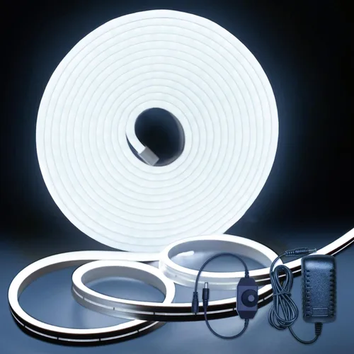 Vista 9 de Luces LED de neón en forma de cuerda, tira de luces de neón blancas cálidas de 16.4 pies/5m, tira LED impermeable flexible de 12V, luces de neón