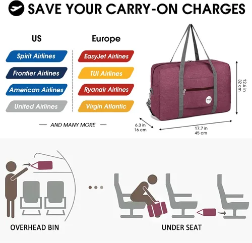 Vista 2 de For Spirit Airlines - Bolsa de viaje para artículos personales de 18 x 14 x 8 pulgadas, plegable, para debajo del asiento, equipaje de mano