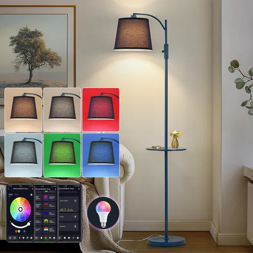 Vista 15 de AIDENOEY Smart Floor Lamp with Side Table Stepless Dimming, RGB Multi-Color Adjustable Swivel Head Voice Control with Alexa & Google Assistant