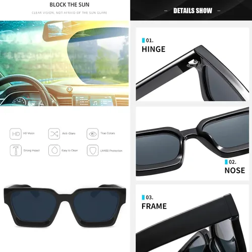 Vista 4 de Haqptul Gafas de sol gruesas con marco cuadrado para hombres y mujeres, color negro, grandes y gruesos, rectangulares, sombras oscuras, gafas