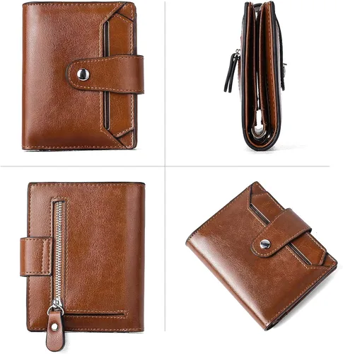 Vista 9 de BROMEN Maletín de cuero para mujer 15.6 pulgadas portátil bolso de hombro negro con marrón y mujeres cuero RFID blcoking cremallera cartera marrón