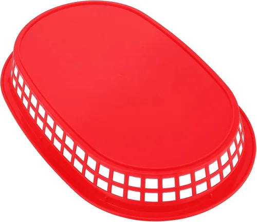 Vista 4 de MANCHAP Paquete de 50 cestas de plástico de 10.6 x 7 pulgadas para servir comida rápida, cesta ovalada de plástico para pan, frutas, perros