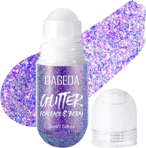 Vista 18 de DAGEDA Gel de purpurina corporal, purpurina facial enrollable para maquillaje de sirena, accesorios para festivales, rave, gel holográfico