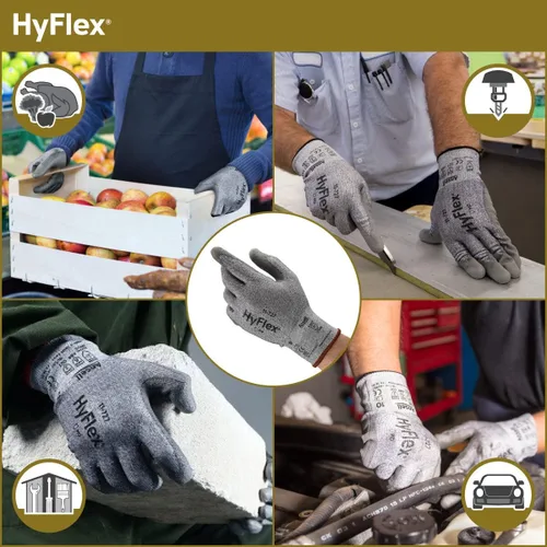 Vista 4 de Ansell HyFlex 11-727 Ultralight Cut-Resistant Industrial Gloves w/Reinforced Palm for Machinery, Auto, Warehousing Grey