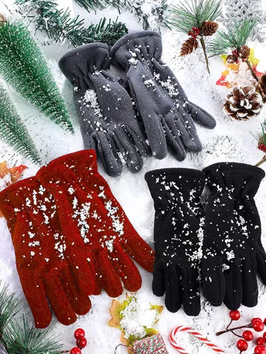 Vista 4 de SATINIOR 3 pares de guantes de invierno de forro polar para niños, guantes de dedos completos cálidos para niños y niñas, suministros de actividades