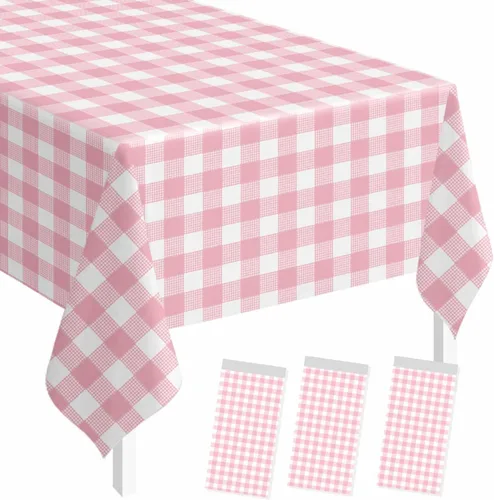 Vista 7 de SietDESEO - Paquete de 2 manteles a cuadros azul y blanco, 54 x 108 pulgadas, mantel premium desechable de plástico para picnic, diseño gingham