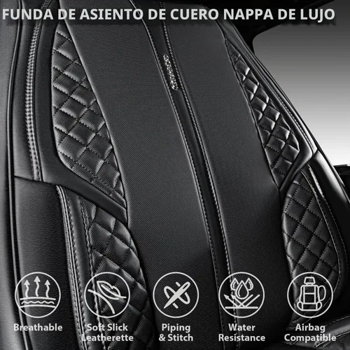 Vista 7 de CAR PASS Juego completo de fundas de asiento de automóvil de piel de napa para automóvil, protector de asiento de lujo para automóviles, Negro