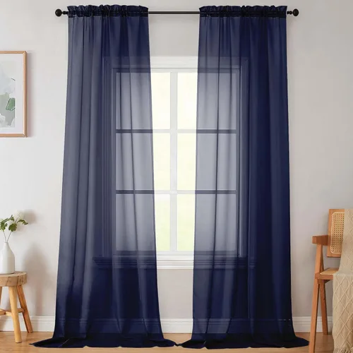 Vista 274 de 2 paneles de cortinas traslúcidas blancas para dormitorio, sala de estar, 96 pulgadas de largo, modernas, suaves, ligeras, con bolsillo para barra