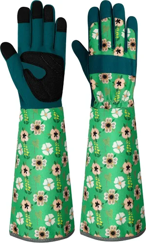 Vista 26 de Guantes largos de jardinería para mujer, guantes de cuero a prueba de espinas, guantes de trabajo transpirables para mujeres, patio, exteriores