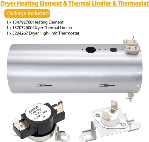 Vista 2 de Elemento calefactor de secadora 134792700, limitador térmico 137032600 y termostato 3204267 de SupHomie compatible con secadores Electrolux