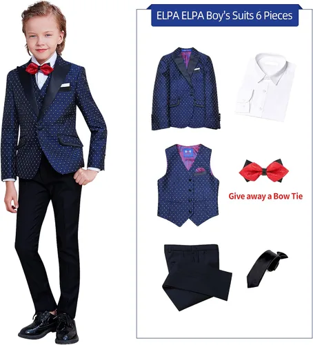 Vista 5 de ELPA ELPA Traje de esmoquin para niños, esmoquin floral ajustado para niños, esmoquin formal para graduación, Halloween, fiesta de Navidad