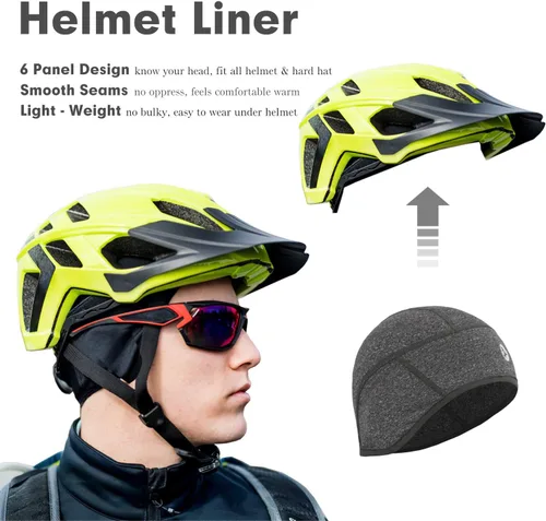 Vista 4 de Invierno 6-Panel Casco Liner Skull Cap Thermal Ciclismo Cap Running Beanie Sombreros Orejas Cálido Absorbe la Humedad