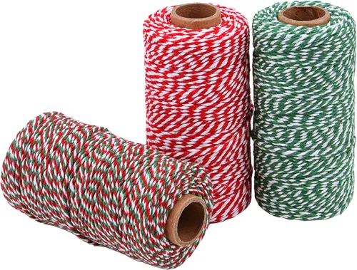 Vista 2 de Sunmns 3 rollos de cuerda de Navidad de algodón para envolver regalos, manualidades, 984 pies (Multicolor A)