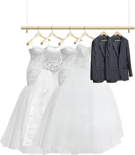 Vista 10 de 2 unidades, 24 estantes de ropa colgantes para boutique, altura ajustable, perchero de metal para vestidos de boda, estante de ropa dorado, colgador