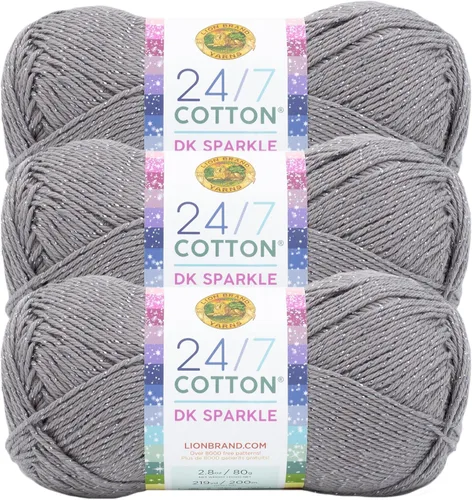 Vista 33 de Lion Brand Yarn Estampados DK de algodón 24/7, hilo para tejer, ganchillo y manualidades, azul, paquete de 1 Cotton Yarn for Knitting, Crochet