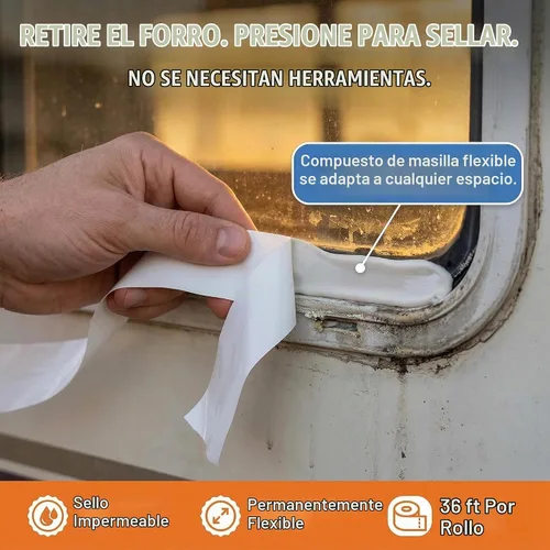 Vista 2 de Cinta de butilo para techo de RV y barco, cinta selladora de ventana de Negro