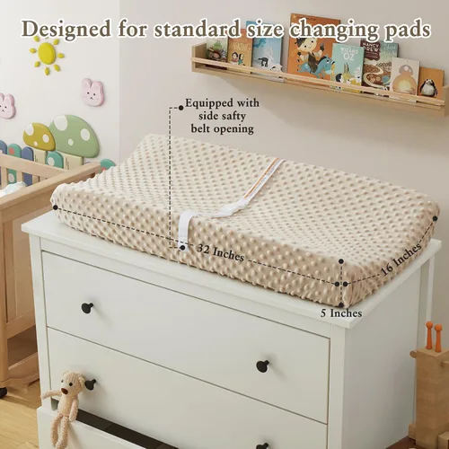 Vista 3 de Homiest Paquete de 2 fundas para cambiador, sábanas blancas y beige, tela de vellón ultra suave, tela de lunares minky, funda transpirable y cómoda