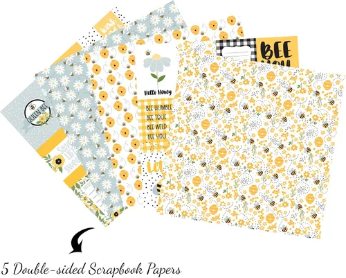Vista 3 de Honey Bee - Papel de recortes de 12 x 12 pulgadas, papel de cartulina decorativo con flores, abejorro, diseño de naturaleza, juego de 5 papeles