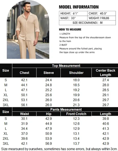 Vista 5 de COOFANDY Conjunto de 2 piezas para hombre, de manga larga, casual, con botones, camisa y pantalones, Camello