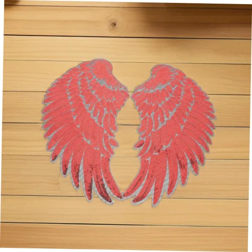 Vista 5 de Red Sequin Angel Wings Fabric Appliques Adhesive Backing Embroidered Iron-on Patches for Clothing Hats Backpacks DIY Decoration