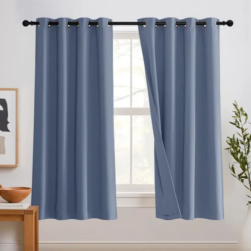 Vista 68 de RYB HOME - Cortinas con cancelación de ruido de 63 pulgadas de largo, juego de 2 paneles, 3 capas totales, cortinas opacas, insonorizadas