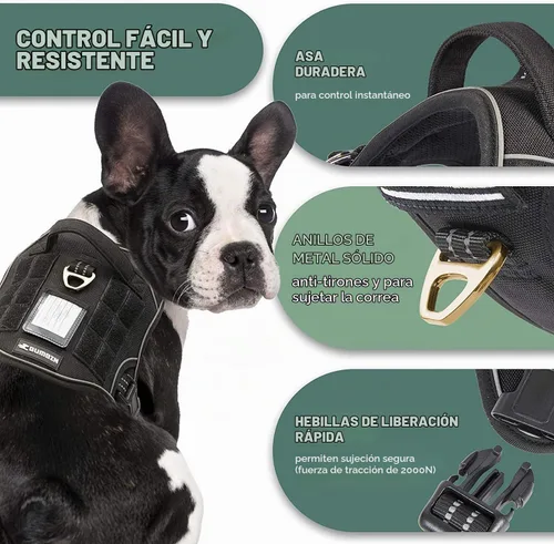 Vista 3 de BUMBIN Arnés táctico para perros pequeños sin tirones, famoso arnés de TIK TOK sin tirones para cachorros, arnés reflectante inteligente para Negro