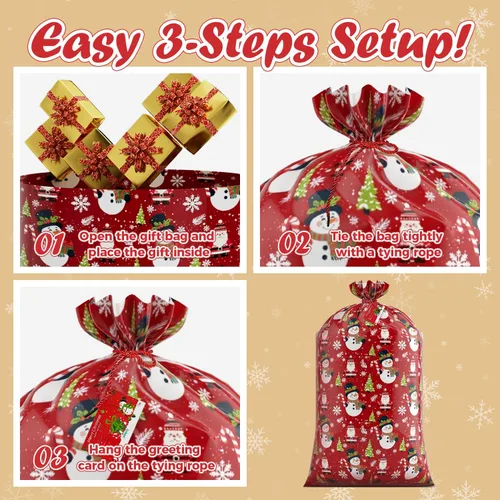 Vista 5 de M-sorflly Bolsas de regalo de Navidad extra grandes para regalos, 1 unidad de 36×60 pulgadas, bolsa de regalo gigante de Navidad para regalos