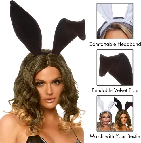Vista 2 de Bendable Velvet Bunny Rabbit Ear Headband One Size White