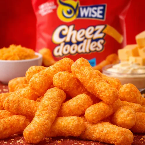 Vista 3 de Wise Snacks Cheez Doodles - Puffs horneados, queso cheddar real, 0.875 onzas (42 unidades), sin gluten