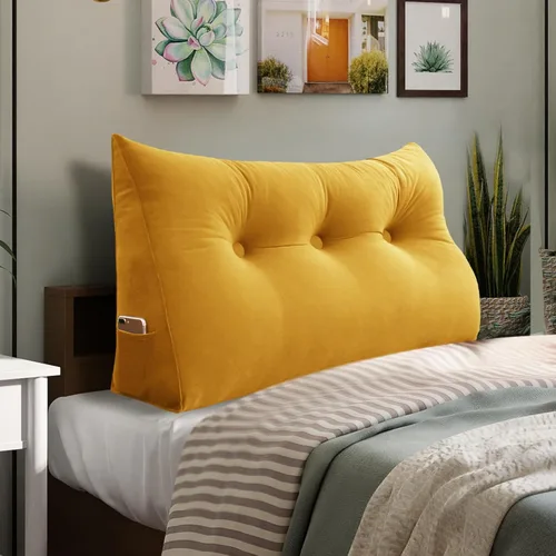 Vista 40 de Almohada de cuña doble gruesa de 8 libras para cabecero de dormitorio universitario, almohada de cuña de terciopelo con respaldo triangular
