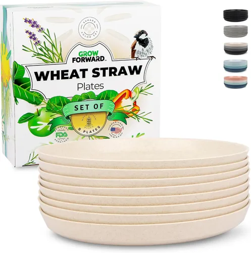 Vista 15 de Grow Forward Platos de postre de paja de trigo prémium – Juego de 8 platos de plástico duro reutilizables de 8 pulgadas – Platos irrompibles aptos