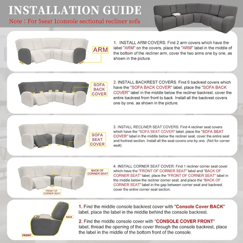 Vista 7 de Fundas de sofá reclinable seccional 100% impermeables para sofá reclinable en forma de L, funda de sofá modular de esquina en forma de L, fundas