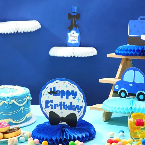 Vista 5 de SATINIOR 10 piezas de centro de mesa de jefe, decoración de cumpleaños para niño jefe, temática de nido de abeja, juego de decoración de fiesta