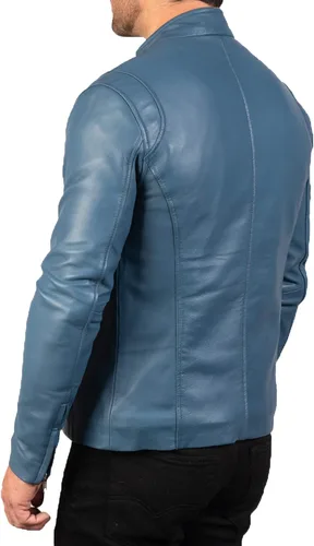 Vista 3 de MARDAMS Chaqueta Moto de cuero negro Hombres - 6 - Chaqueta de cuero Cafe Racer Chaqueta de cuero de piel de cordero real para hombre
