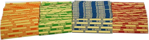 Vista 3 de Paquete surtido de 300 envoltorios planos para monedas, papel kraft duradero a rayas de colores estándar ABA