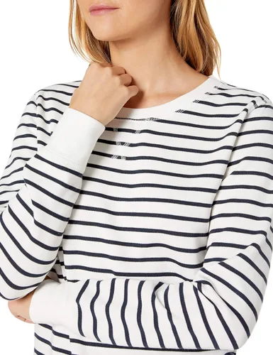 Vista 3 de Amazon Essentials Sudadera de forro polar con cuello redondo y manga larga para mujer Rayas horizontales blanco marino